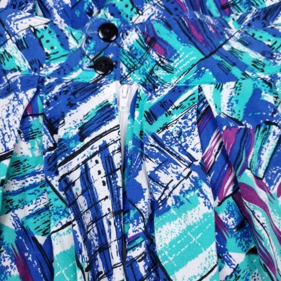 Vintage blue green abstract midi skirt - Picture 3 of 7